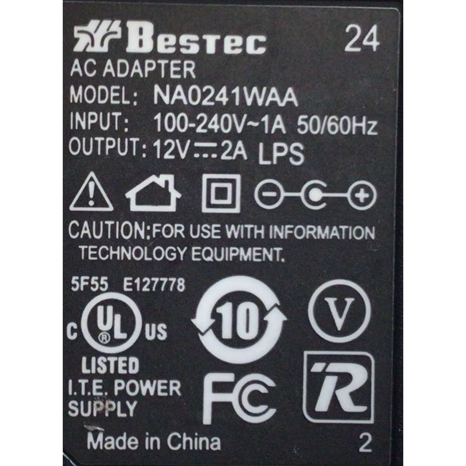 CARGADOR / ADAPTADOR DE FUENTE DE PODER BESTEC VCA-VCD /  NUMERO DE PARTE NA0241WAA / E127778 / ENTRADA VCA 100-240V~ 1A 50/60HZ / SALIDA VCD 12V 2A LPS / MODELO NA0241WAA - Imagen 3
